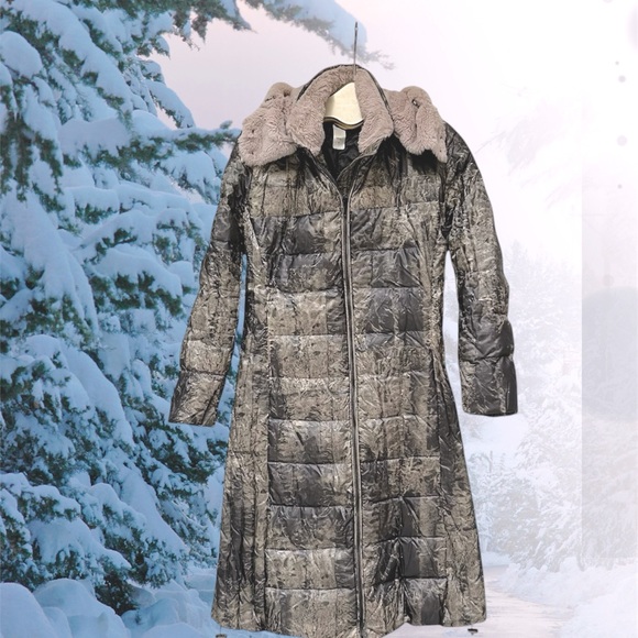 Snowman New York Luxury Womens Long Down Puffer Glamorous Gleam Sz M - Picture 1 of 15